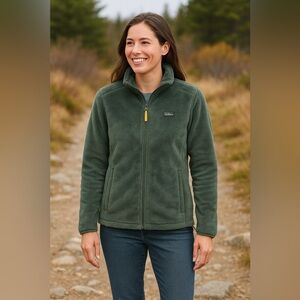 LL Bean Full Zip Sherpa Micro fleece  Mossy Green Cozy XS